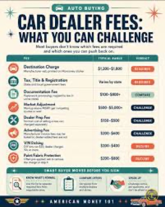 Infographic of car-dealer fees buyers can challenge